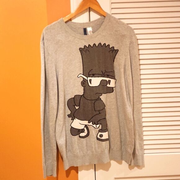 Divided The Simpsons Bart Simpson Gray Longsleeve Sweater Size L - Picture 1 of 7